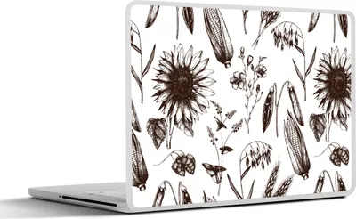 Produktbild von MuchoWow® Laptop Aufkleber Sticker Cover Muster - Pflanzen - Schwarz - Weiß 25x18 cm - Laptop-Deko