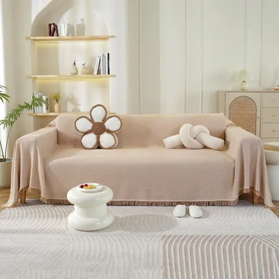 Produktbild von Elzusha - Gewebte Waffeldecke mit Fransen, 180x340 cm - Wendbar, geeignet für Sofa und Bett