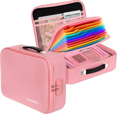 Produktbild von Dokumentenbox - Feuerfeste Dokumententasche - Wasserdicht - 13 Schichten - Mit Schloss - Rechteckig - Tragbar - Rosa