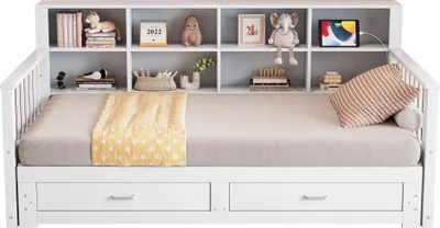 Obrázek produktu pro okwish Rozkládací postel 90/180x190 cm, Dětská postel Manželská postel s výsuvným lůžkem, Multifunkční borovicová postel, Dvojlůžko, se 2 zásuvkami a roštem, Bez matrace, Bílá