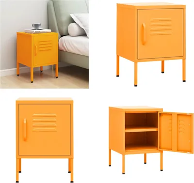 Image de vidaXL Table de nuit jaune moutarde 35x35x51 cm Acier - Table de nuit - Tables de chevet - Commodes de nuit