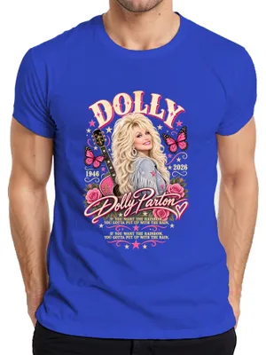 Obrázek produktu pro Dolly Parton. V památce. 1946-2026. Legenda country hudby. Odpočinutí. Pánské tričko, modré, velikost XL