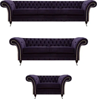 Produktbild von Polstermöbel Wohnzimmer Set 3tlg Chesterfield Textilsofas Sessel Einrichtung
