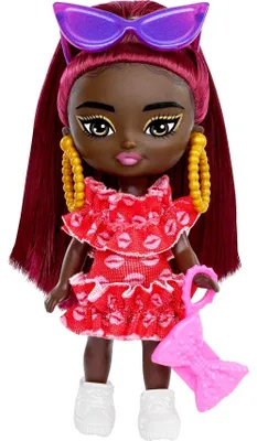 Image de COMMANDE -SIMPLE - Mattel HLN44 ; HLN47 - Barbie Extra Mini Mini Poupée aux cheveux bordeaux