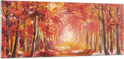 Produktbild von Bilder auf glas - Einteilig - Herbst Wald Rot - 100x40cm - Glasbilder - Wandbilder - Bilder - zum Aufhängen bereit - Wanddekoration aus Glas - Glas Bilder - Wandbild auf Glas - GAB100x40-4238
