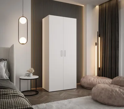 Produktbild von Kleiderschrank Weiß 80 cm – Drehtürenschrank 190x80x48 cm – mit Kleiderstange und Einlegeböden – Schlafzimmerschrank