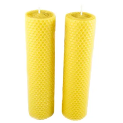 Naturra Stabkerzen 2er Set aus reinem Bienenwachs handgefertigte Rollkerzen mit Wabenmuster