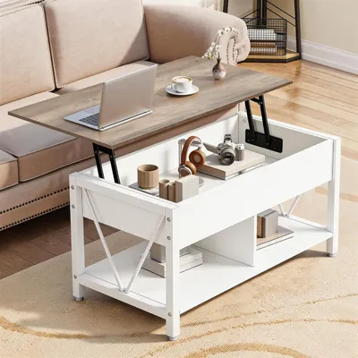 Produktbild von Balconera Couchtisch Höhenverstellbar mit stauraum, Sofatisch für Wohnzimmer oder Büro Belastbar bis 30 kg,90 x 48 x 44.5-59.2 cm Vintage-Braun