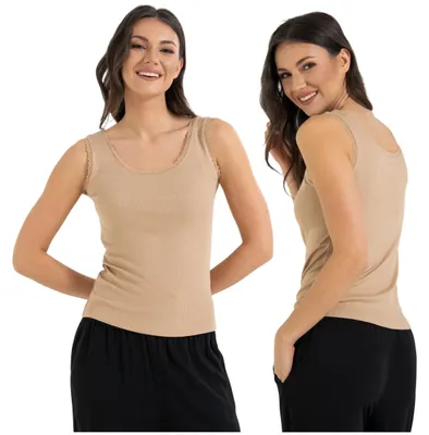 Produktbild von Top - Tanktop Damen Größe 3XL - Damenoberteil beige - Spitzentop - Viskosetop