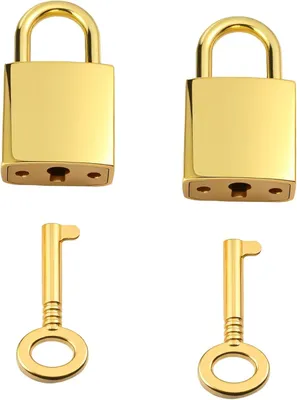 Produktbild von 2 Stück kleine Vorhängeschlösser mit Schlüssel | Vintage Schloss für Koffer, Schränke und Schließfächer, Gold