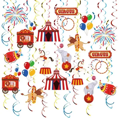 Produktbild von Karneval Girlanden Zirkus Clown Deko mit Luftballons Rot Blau Gelb 48 Stück