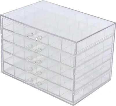 Immagine prodotto di Portagioie in acrilico - Contenitore con cassetti - 5 ripiani - 120 scomparti - Trasparente - Robusto - Trasparente