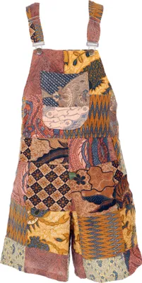 Produktbild von Goa Shorts, Kurze Patchwork Latzhose, Upcycling Boho Latzhose - Braun, Damen, Baumwolle, Größe: XL