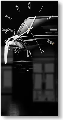 Produktbild von DEQORI Glasuhr 30x60 cm Römisch 'Porsche Panamera Front' Wanduhr Glas Uhr Design leise
