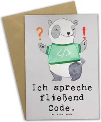Produktbild von Mr. & Mrs. Panda Glückwunschkarte Code Meister - Grau Pastell - Geschenk, Beruf, personalisierte Geschenke, Programmierer, vatertagskarte, Berufe, hochzeitskarten