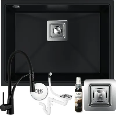 Produktbild von Granitspüle Küchenspüle mit Siphon und Armatur Einbauspüle Spülbecken 55x42cm