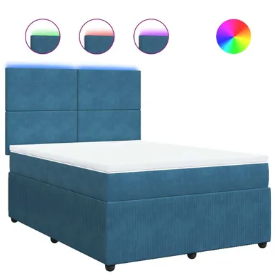 Produktbild von Boxspringbett mit Matratze Blau 160x200 cm Samt