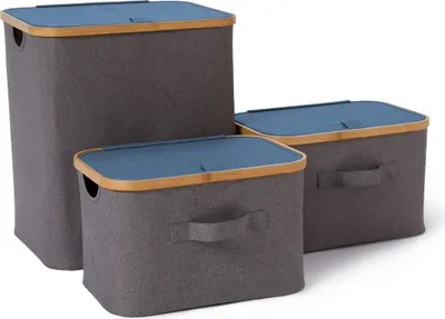 Produktbild von Lumaland 21114, Aufbewahrungsbox, Bambus, Blau, Grau, Rechteckig, Bambus, Polyester, Einfarbig, Drinnen, Universal