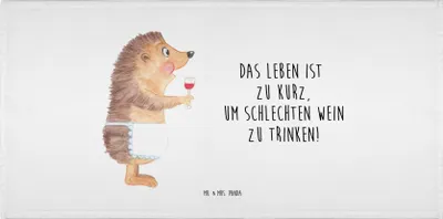 Produktbild von Mr. & Mrs. Panda Handtuch Igel Wein - Weiß - Geschenk, 50x100, frottee, Händehandtuch, Flauschtuch, Rotwein, Spruch, Lustige Sprüche, Weinliebhaber, gesichtshandtuch