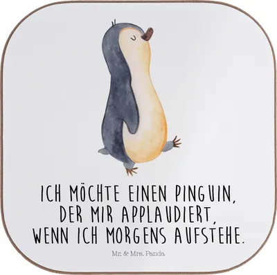Produktbild von Mr. & Mrs. Panda Holzuntersetzer Pinguin marschieren - Weiß - Geschenk, Familie, gläseruntersetzer, Aufstehen, Untersetzer Gläser, Pinguine, Glas, Frühaufsteher, Coaster