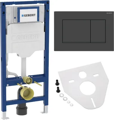 Produktbild von BADfabrik24 Geberit Duofix Element für Wand-WC, 112 cm, mit Sigma UP-Spülkasten 12 cm + Geberit Sigma30 Betätigungsplatte für 2-Mengen-Spülung schwarz matt lackiert, Designstreifen schwarz inkl. Montageset für Wand-WC