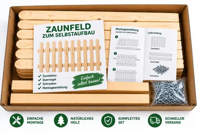 Produktbild von Zaunfeld 100x200cm Sibirische Lärche – Bausatz zur Selbstmontage, KI-generiertes Bild