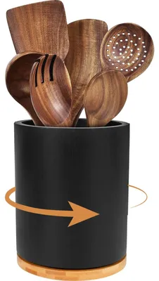 Imagen del producto de Soporte de madera giratorio de 360° para utensilios de cocina