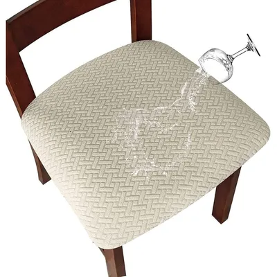 Immagine prodotto di Coprisedie in tessuto jacquard, impermeabili, per sala da pranzo, elasticizzati, confezione da 2, colore beige