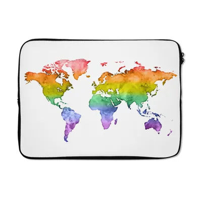 Produktbild von MuchoWow® Laptop Hülle 13 Zoll Weltkarte - Flagge des Stolzes - Aquarell Laptoptasche - Laptophülle - Sleeve - Rundumschutz