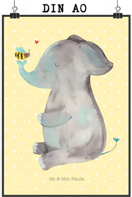 Produktbild von Mr. & Mrs. Panda Bild Elefant Biene DIN A0 - Gelb Pastell - Geschenk, Hochzeitsgeschenk, Wandbild, wandkunst, Liebesspruch, Kunstdruck, Liebesbeweis, Liebe, wanddeko