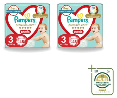 Obrázok produktu pre 2 kusy plienok Pampers Premium Care Pants, veľkosť 3 (6–11 kg) – balenie, 2 kusy