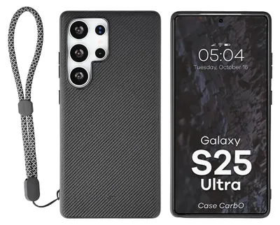 Produktbild von Hülle mit Handgelenkband für Galaxy S25 Ultra, Bizon Case CarbO, Schwarz
