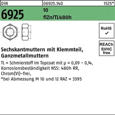 Produktbild von Reyher  Sechskantmuttern DIN 6925 10 M 8 flZn (500 Stück)