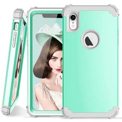 Obrázek produktu pro iPhone XR Pouzdro, 3 v 1 Hybridní Pevný PC TPU Silikon, Odolné proti nárazům Ochranné pouzdro pro iPhone XR Minzgrün