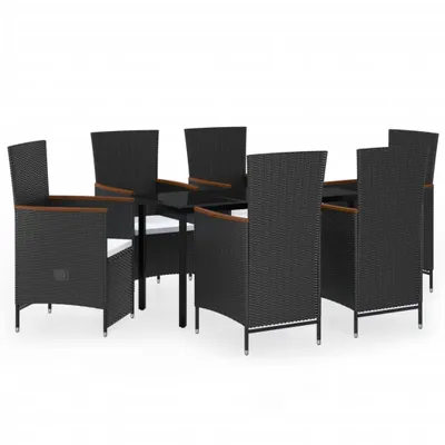 Produktbild von vidaXL 7-tlg. Garten-Essgruppe mit Kissen Schwarz