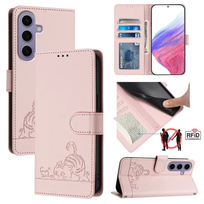 Produktbild von Leder Hülle für Samsung Galaxy S25 Süße Katze Flip Case Brieftasche Schutzhülle mit Standfunktion Pink