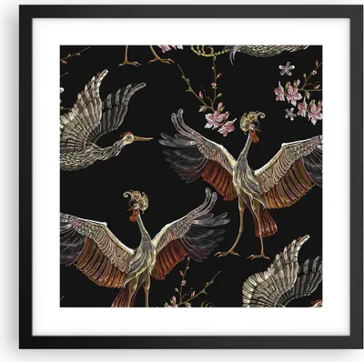 Produktbild von Gerahmtes Poster - Schwarzer Rahmen - Asiatisch Vögel Verziert - 40x40 cm - Wand Bild - Wanddeko - Wandbilder - Kunstposter - Wandposter - Bilderrahmen - Bilder - Kunstdruck - P2BAC40x40-4556