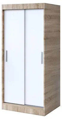Zdjęcie produktu dla Szafa przesuwna 90x200cm - Dąb Sonoma / Biały Mat - Szafa przesuwna GOLD - z 5 półkami i 2 drążkami