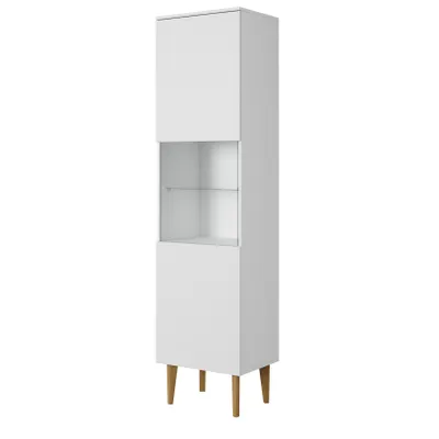 Immagine prodotto di Mobiletto BERGEN, cassettiera con frontale in vetro, mobile con ante in vetro, 51x196x37, gambe in legno bianco nero, stile scandinavo