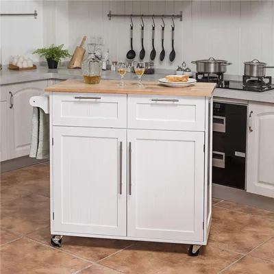 Immagine prodotto di Isola da cucina - Carrello da cucina - Carrello di servizio - Tavolo da lavoro - Carrello per la cucina - Con portasciugamani