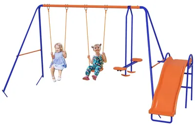 Image de 4 en 1 : Balançoire pour enfants - 2 balançoires pour bébés - Transat - Toboggan - Ensemble de jeux - pour les enfants de 3 à 8 ans