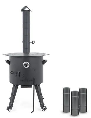 Produktbild von Feuerofen Utschak Ø 44 cm mit Abzugsrohr, für Kasan 16 l, Thermometer, Transportrollen, Ofenplatte
