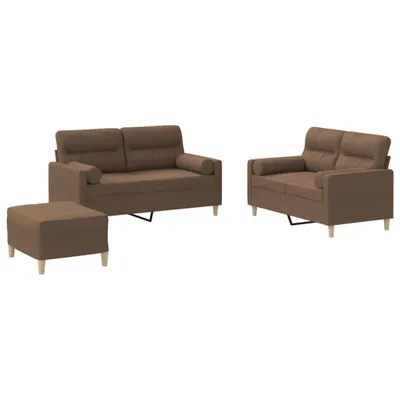 Image de vidaXL Ensemble de canapés 3 pièces avec coussins Tissu brun