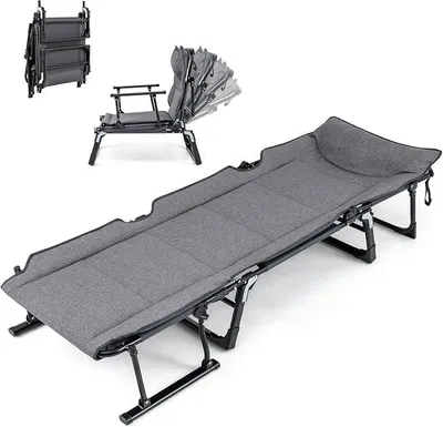 Imagen del producto de Cama de camping 3 en 1, tumbona plegable con respaldo y reposacabezas ajustables, silla de jardín resistente hasta 200 kg, tumbona plegable para jardín, camping y oficina (180 x 66,5 x 38 cm)