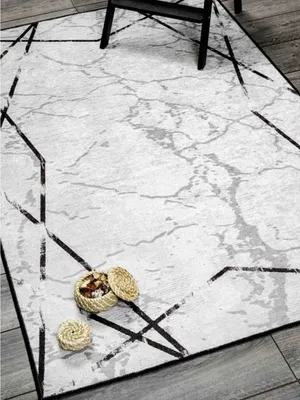 Produktbild von Premium Wohnzimmer Teppich Grau Marmor : 80x200 cm