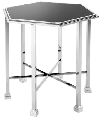 Image de Casa Padrino Table d'appoint design argentée avec plateau en verre noir 71 x 62 x H. 65 cm - qualité de luxe