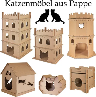 Produktbild von Auswahl Katzenhaus Katzenburg Katzenhöhle Katzenturm Katzennest Kratzmatte Haus aus Pappe Kartonhaus mit Kratzpappe Petigi Kratzbrett Katzenmöbel , Modell:Katzenhaus 03