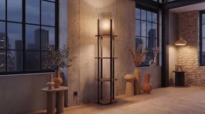 Produktbild von KAWOLA Stehlampe XELIA Holz schwarz natur