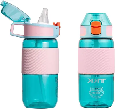 Productafbeelding van Drinkfles met rietje - Sportfles lekvrij - Hydratatie onderweg - One-touch deksel met slot - 450 ml - Blauw