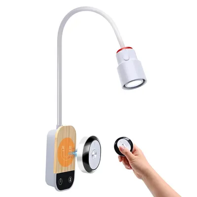 Produktbild von LED Tisch & Wandleuchte, Nachtleselicht mit Fernbedienung, 5-Stufen Helligkeit & Farbtemperatur, Magnetisch, 360° Schwanenhals, Leselampe, Weiß